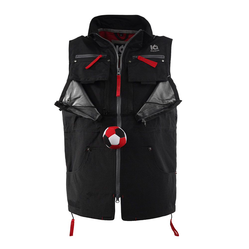 Hundesportweste für Hundehalter mit patentierter Brusttasche geöffnet
