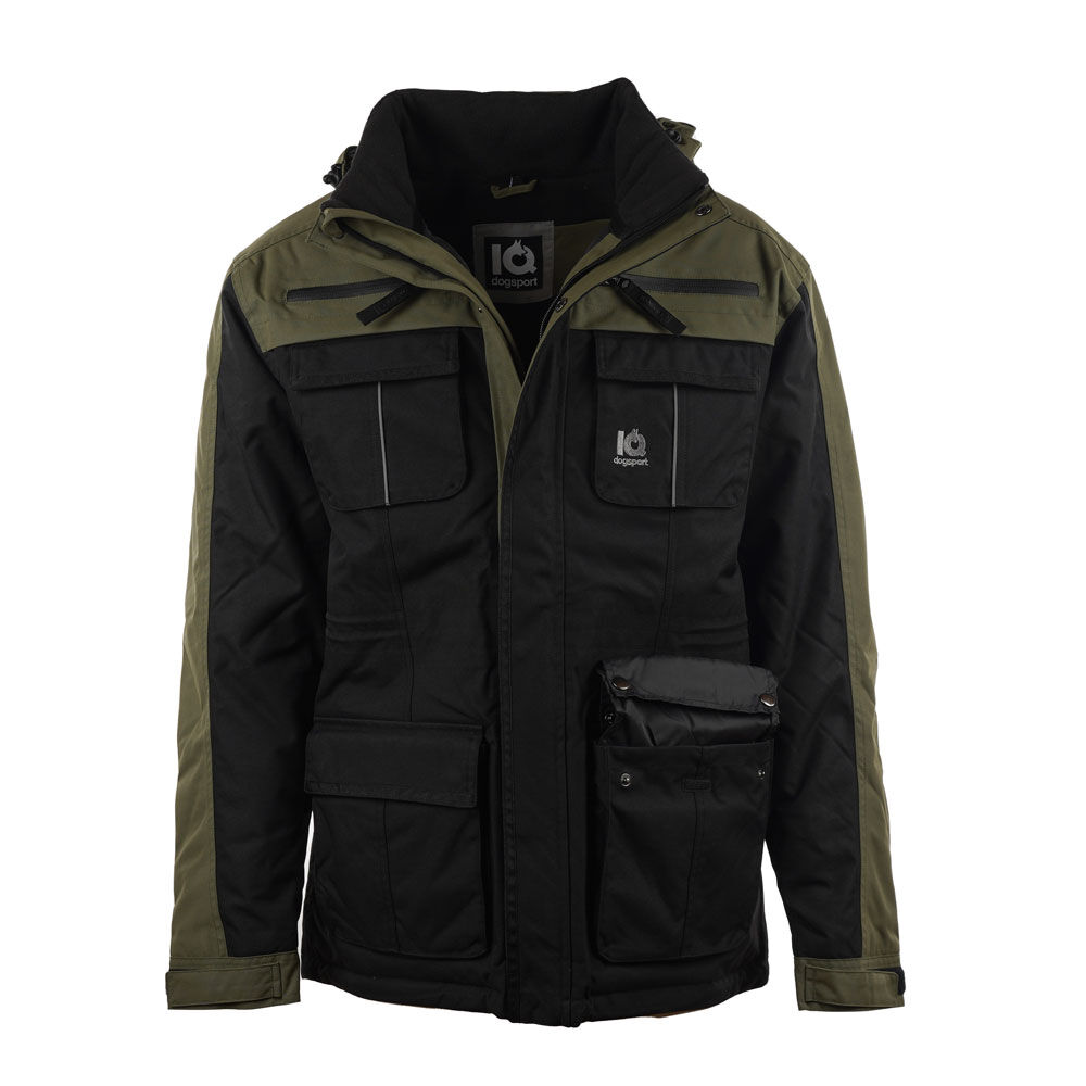 Winterjacke für Hundehalter  - schwarz / oliv - herausnehmbarer Futterbeutel