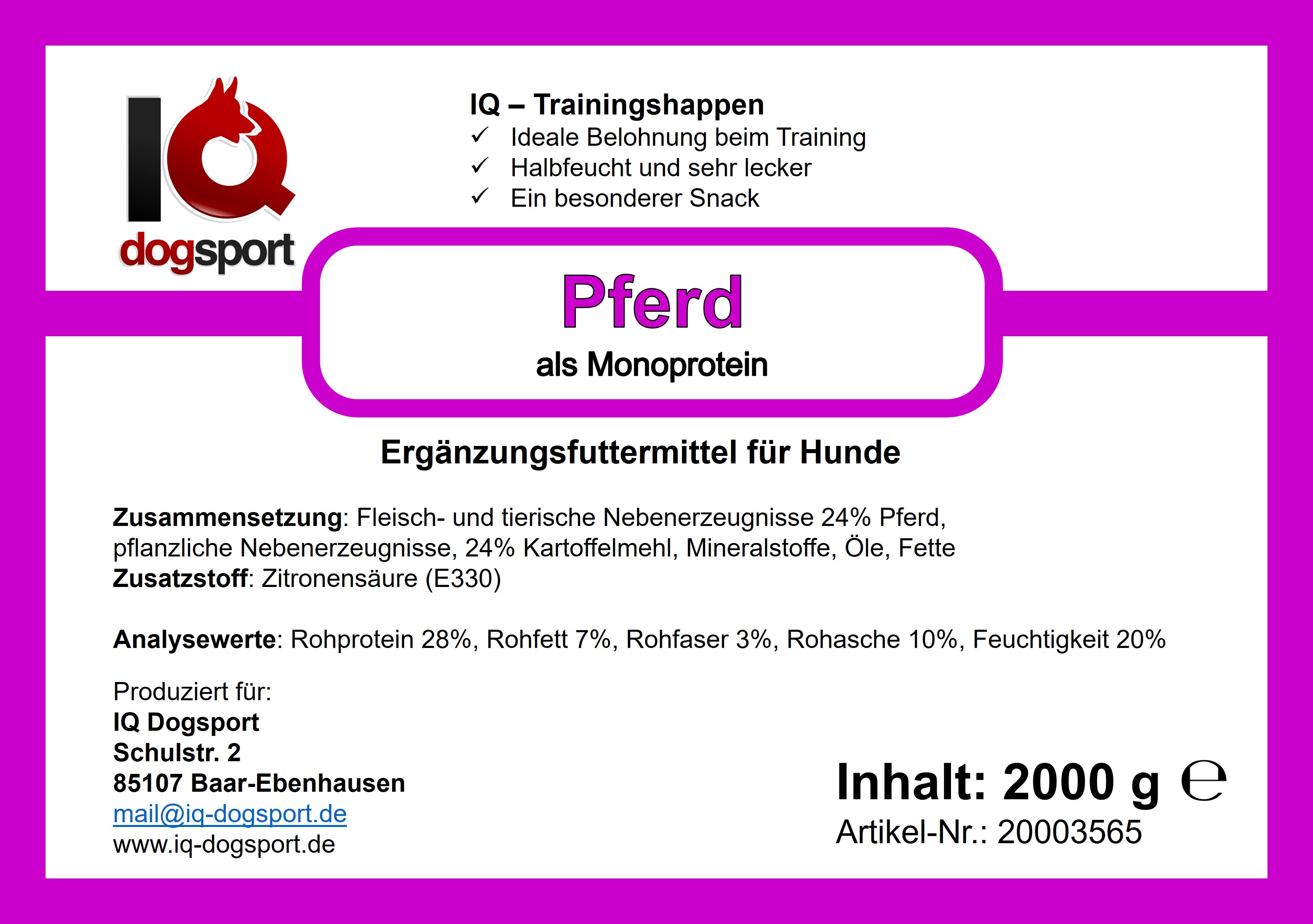 IQ Trainingshappen Pferd -  Etikett