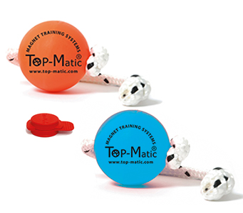 Top-Matic Ball Orange und hell-blau sowie zwei rote Magneten