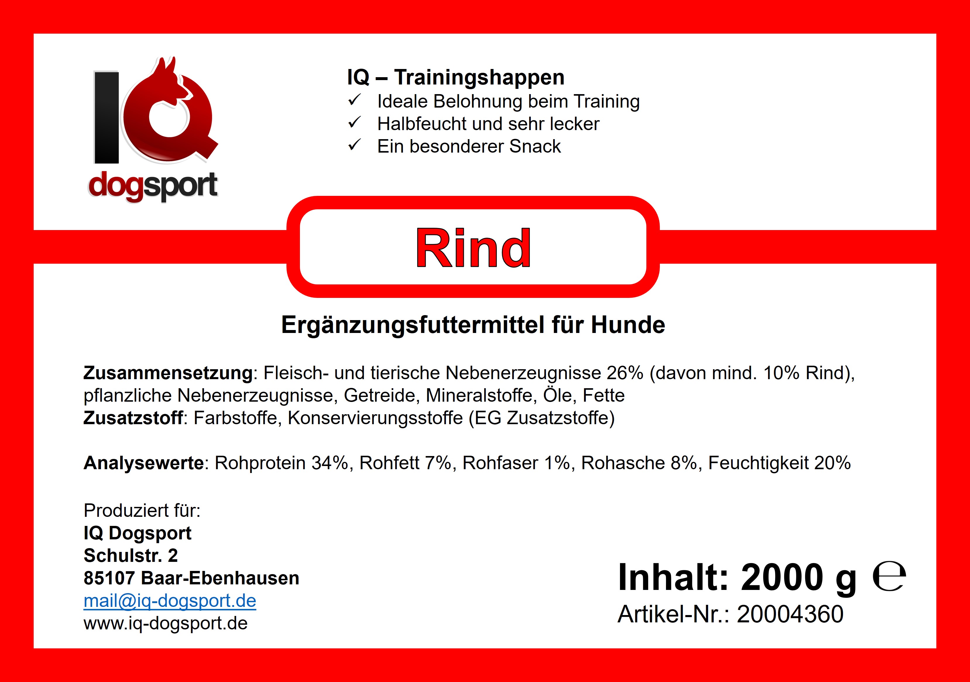 IQ Trainingshappen Rind -  Etikett
